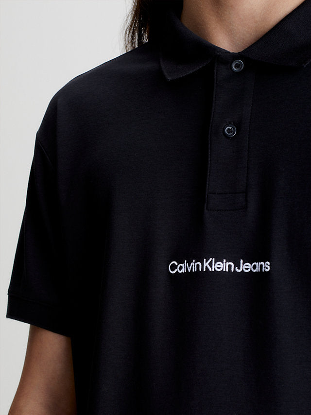 Calvin Klein crna muška majica s ovratnikom na kopčanje-[SKU]