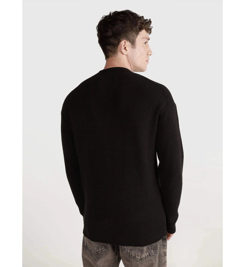 Calvin Klein crni muški džemper sa rebrastim detaljima-[SKU]