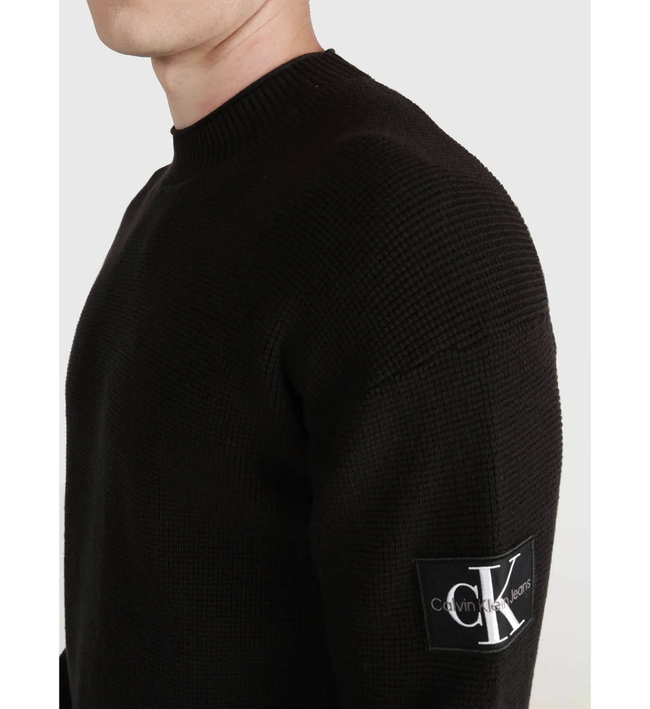 Calvin Klein crni muški džemper sa rebrastim detaljima-[SKU]