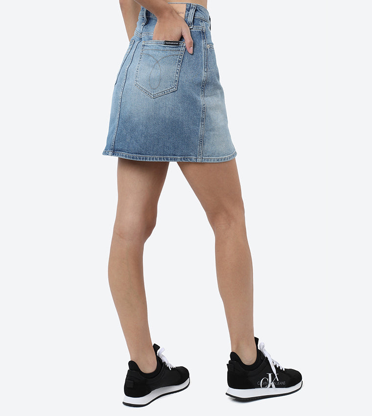 Calvin Klein plava ženska suknja s visokim strukom-[SKU]