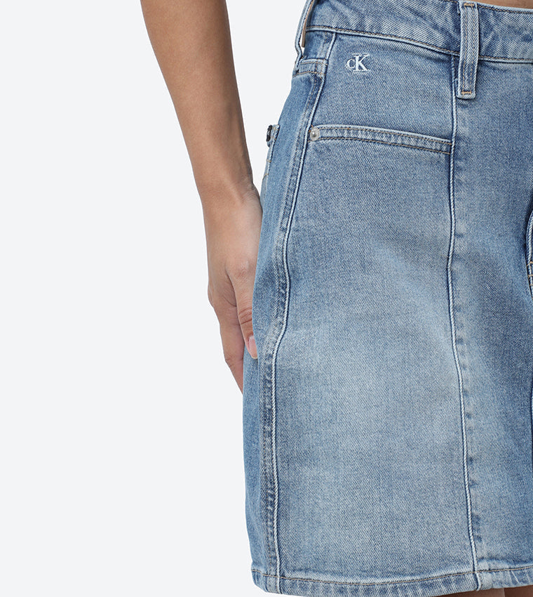 Calvin Klein plava ženska suknja s visokim strukom-[SKU]