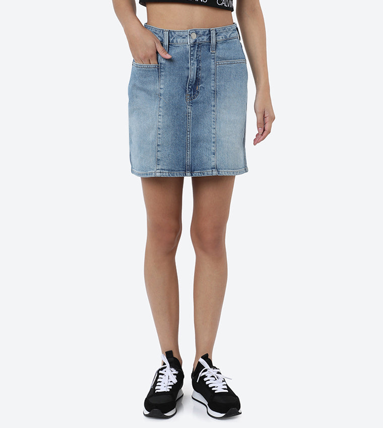 Calvin Klein plava ženska suknja s visokim strukom-[SKU]