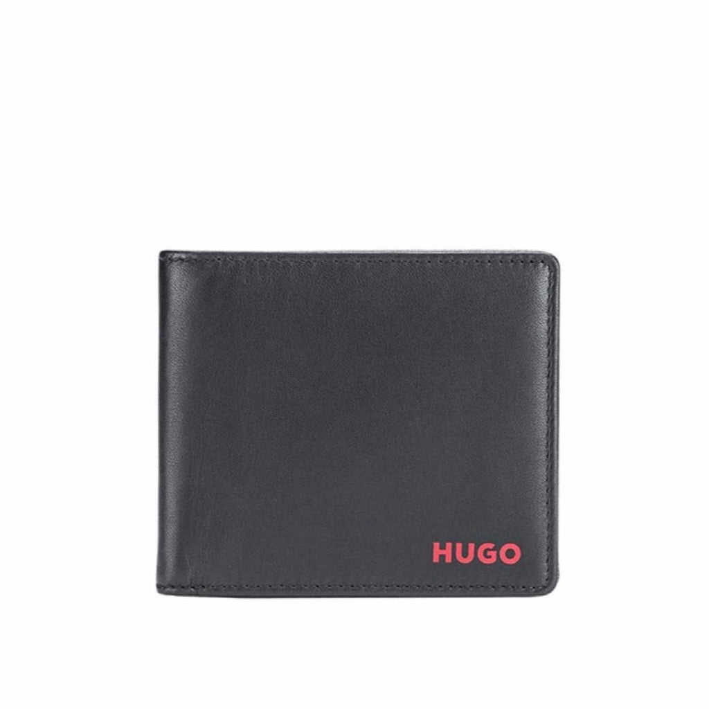 Hugo crni muški novčanik s kontrastnim crvenim detaljem-[SKU]