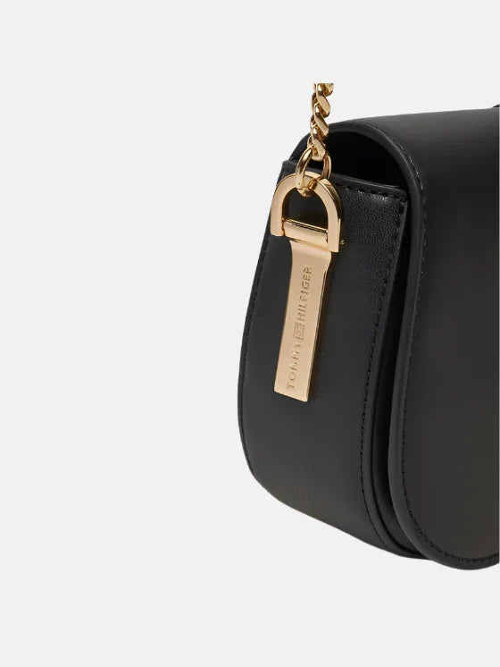 Tommy Hilfiger crna ženska torba s lancem i zlatnim detaljima-[SKU]
