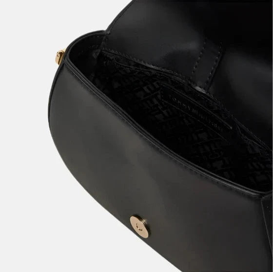 Tommy Hilfiger crna ženska torba s lancem i zlatnim detaljima-[SKU]