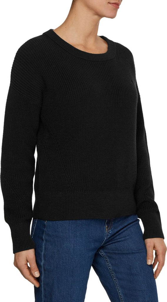 Tommy Hilfiger crni ženski džemper sa rebrastim uzorkom-[SKU]