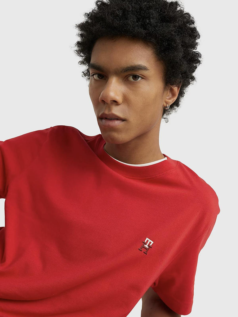 Tommy Hilfiger crvena muška majica s bijelim rubom-[SKU]