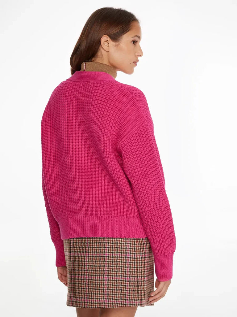 Tommy Hilfiger pink pleteni ženski džemper-[SKU]