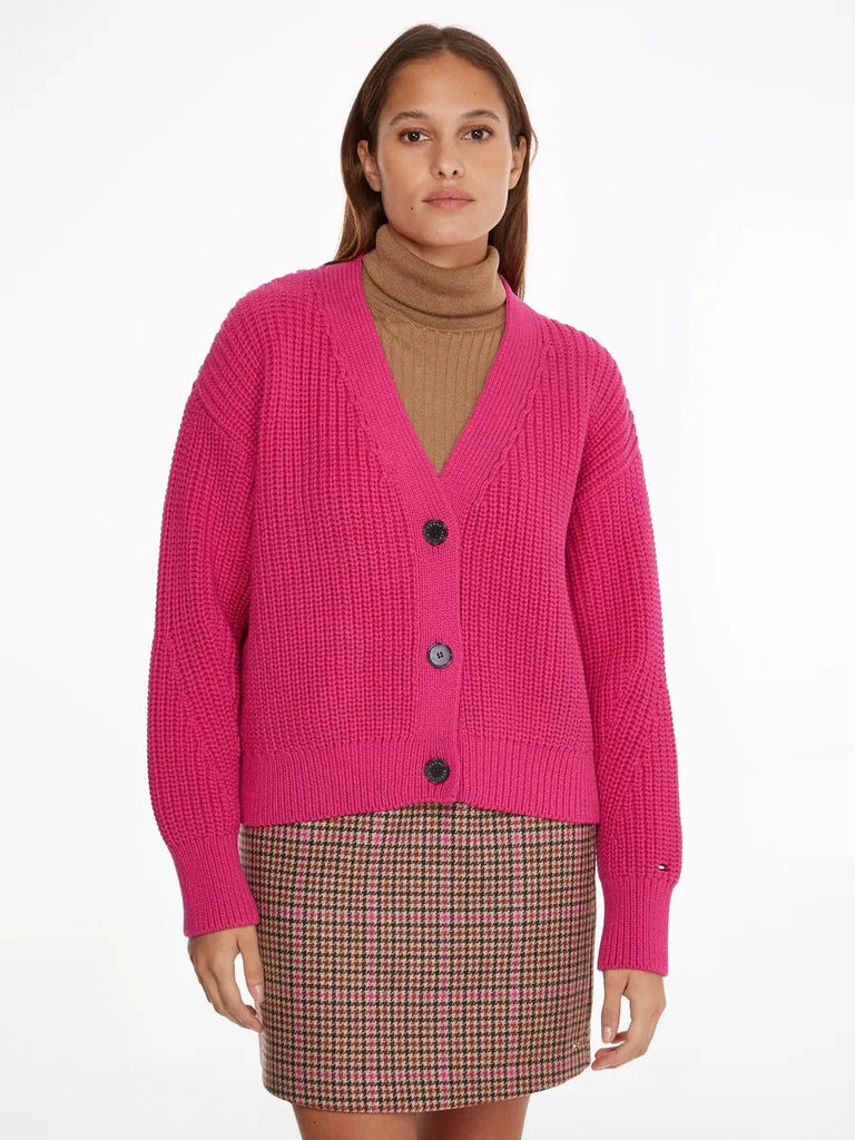 Tommy Hilfiger pink pleteni ženski džemper-[SKU]